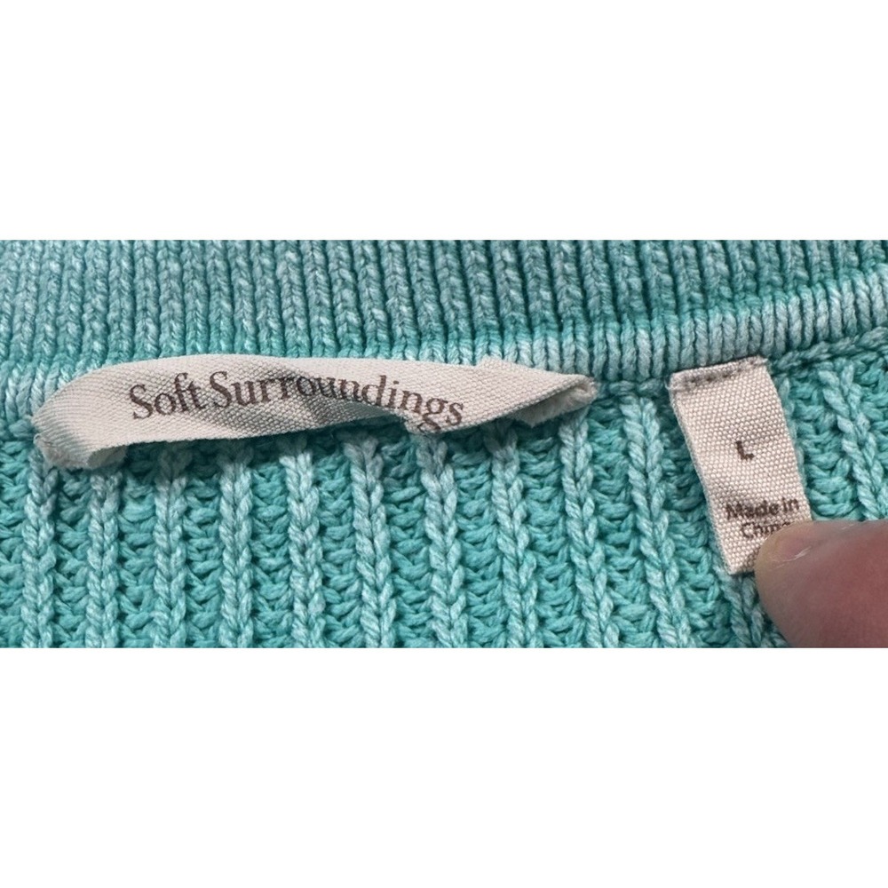 Soft Surroundings Wilde Ribbed Knit Polo Sweater Womens Large Turquoise 2EU41 - Picture 2 of 7